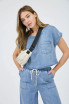 WASHED CHAMBRAY BOAT NECK BLOUSE