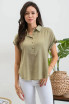 MID BUTTON DOWN CUFFED SHORT SLEEVE BLOUSE