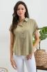 MID BUTTON DOWN CUFFED SHORT SLEEVE BLOUSE