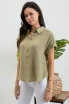 MID BUTTON DOWN CUFFED SHORT SLEEVE BLOUSE