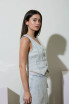 ACID WASHED STRIPE V NECK BUTTON DOWN TOP