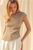 CRINKLED FABRIC SHIRRING DETAIL CAP SLEEVE TOP