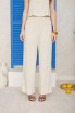 SMOCKED WAIST BUTTON DETAIL LINEN PANTS