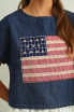 MIXED FABRIC FLAG PATCHED DOLMAN SLEEVE TOP
