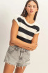 STRIPED CREW NECK RIBBED KNIT TOP