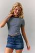 STRIPE SHORT SLEEVE ROUND NECK TOP