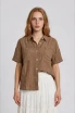 TEXTURED COLLARED BUTTON DOWN CUFF SLEEVE TOP