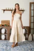 STRAPLESS MIXED MEDIA LINE LACE MIDI DRESS