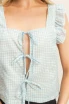 EMBROIDERED GINGHAM TIE FRONT TOP