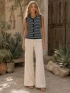 SLEEVELESS BUTTON UP STIPE KNITTED TOP