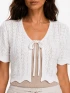 SHORT SLEEVE FRONT TIE CROCHET RIBBED TOP