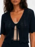SHORT SLEEVE FRONT TIE CROCHET RIBBED TOP