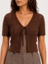 SHORT SLEEVE FRONT TIE CROCHET RIBBED TOP