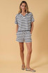 COLLARED NECK SHORT SLEEVE STRIPE BOX TOP