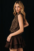 ROUND NECK SLEEVELESS DRAPED KNIT LEOPARD TOP