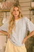 STRIPE COLOR BLOCK DETAIL SHORT SLEEVE KNIT T-SHIRT