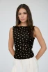 POLKA DOT BOAT NECK SLEEVELESS MESH KNIT TOP