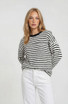 CONTRAST CREW NECK LONG SLEEVE STRIPE TOP