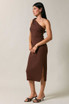 ASYMMETRIC ONE SHOULDER CUT OUT NECKLINE MIDI DRESS