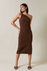 ASYMMETRIC ONE SHOULDER CUT OUT NECKLINE MIDI DRESS