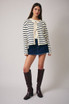 ROUND NECK LONG SLEEVE STRIPE CARDIGAN