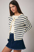 ROUND NECK LONG SLEEVE STRIPE CARDIGAN