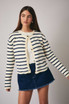 ROUND NECK LONG SLEEVE STRIPE CARDIGAN