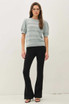CROCHET STRIPED PUFF SLEEVE SWEATER