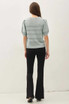 CROCHET STRIPED PUFF SLEEVE SWEATER