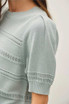 CROCHET STRIPED PUFF SLEEVE SWEATER
