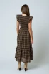 PLAID SMOCKED V NECK RUFFLED MIDI DRESS