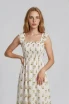 FLORAL BORDER HEM TRIM SMOCKED MIDI DRESS