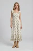 FLORAL BORDER HEM TRIM SMOCKED MIDI DRESS