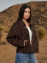 STUDDED COLLARED ZIP-UP SUEDE JACKET