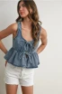 RUFFLED HEM TIE-FRONT TOP