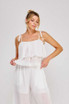 TEXTURED WOVEN TIE STRAP RUFFLE LAYER TOP