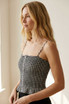 BLACK GINGHAM SMOCKED BUTTON FRONT CROP TOP