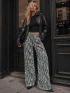 ELASTIC WAIST FRONT ZEBRA PRINT WIDE LEG PANTS