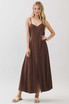 FLOWY CONTRAST BUTTONED TRIM SLIT MAXI DRESS