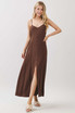 FLOWY CONTRAST BUTTONED TRIM SLIT MAXI DRESS