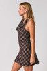 HALTER NECK OPEN BACK PLAID MINI DRESS