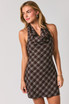 HALTER NECK OPEN BACK PLAID MINI DRESS