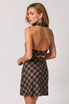 HALTER NECK OPEN BACK PLAID MINI DRESS