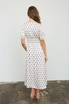 POLKA DOT LACE TRIM V NECK BUTTON DOWN MIDI DRESS
