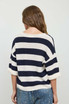 WIDE STRIPE RAW SPLIT NECK HALF SLEEVE SWEATER