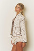 FLORAL PRINT SNAP BUTTON QUILTED JACKET