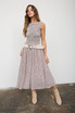 SMOCKED GINGHAM TIERED SLEEVELESS MIDI DRESS