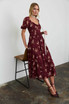 FLORAL SWEETHEART SMOCKED PUFF TIERED MIDI DRESS