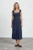 CRINKLE PLISSE CAP SLEEVE SMOCKED MIDI DRESS