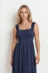 CRINKLE PLISSE CAP SLEEVE SMOCKED MIDI DRESS